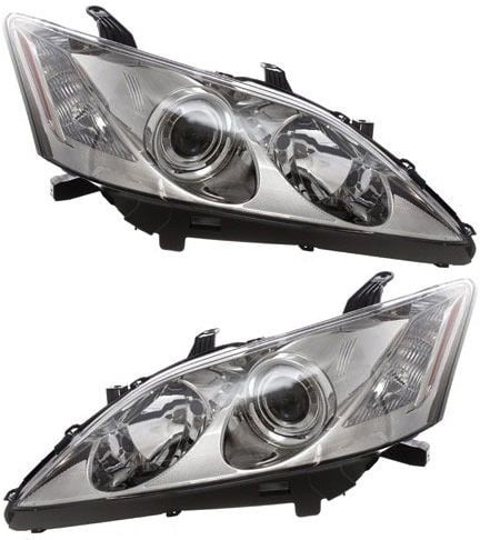 Headlight Pair/Set for Lexus ES350 2007-2009, Right (Passenger) and Left (Driver), Lens and Housing, Halogen Replacement