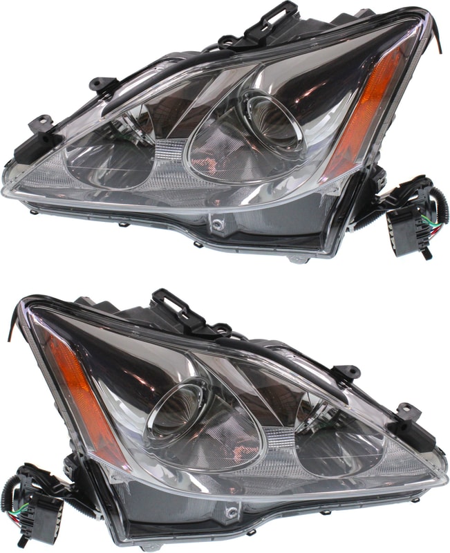 Headlight Pair/Set for Lexus IS250/IS350 2006-2008, Right (Passenger) and Left (Driver), Lens and Housing, Halogen, Without Auto Leveling Lights, Excludes C Models, Replacement