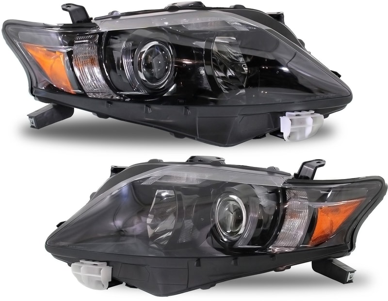 Headlight Assembly Pair/Set for 2010-2012 Lexus RX350, Right (Passenger) and Left (Driver) Halogen, Canada Built Vehicle, Black Interior, Replacement