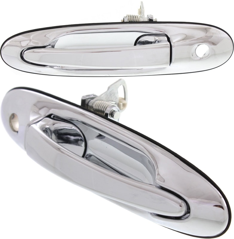 Front Exterior Door Handle for Lincoln Town Car 1998-2002, Right (Passenger) and Left (Driver), Chrome with Keyhole, Plastic, Replacement Pair/Set