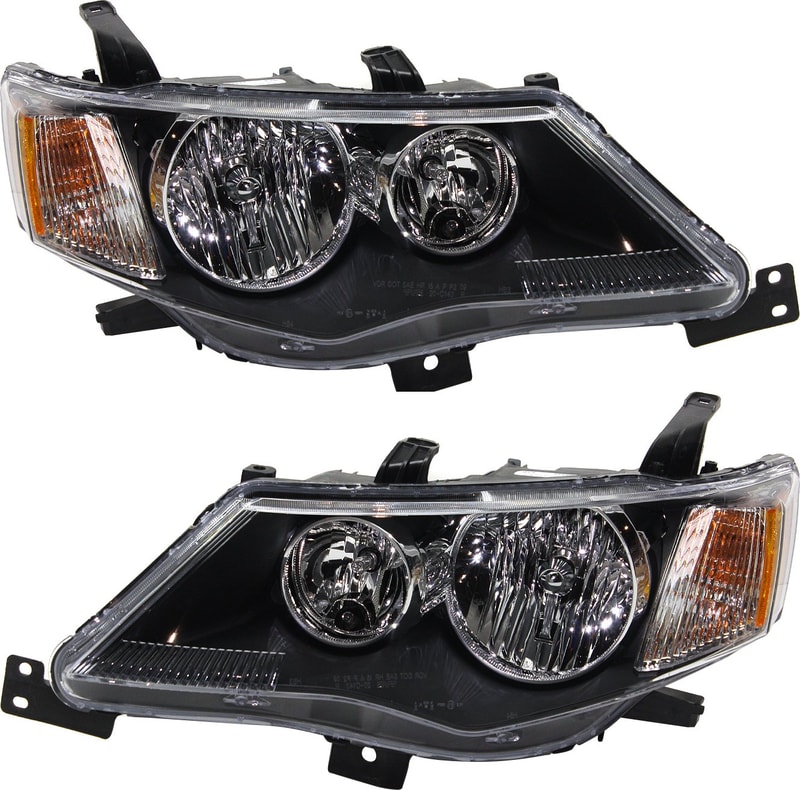 Headlight Assembly Pair/Set for 2007-2009 Mitsubishi Outlander, Right (Passenger) and Left (Driver), Halogen Replacement