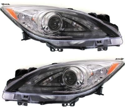Headlight Pair/Set for Mazda 3 2010-2013, Right (Passenger) and Left (Driver) Lens and Housing, High Intensity Discharge/Xenon, Without High Intensity Discharge Pair/Set, Without Auto Level Control, With Daytime Running Light, Replacement