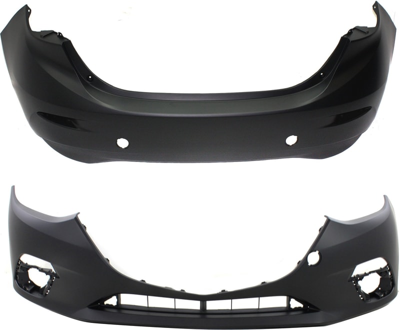 Front and Rear Bumper Cover Set for 2014-2016 Mazda 3 Sedan, Primed (Ready to Paint) - Replacement