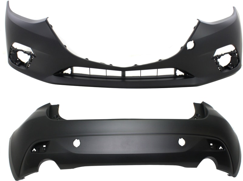 Front and Rear Bumper Cover Set for Mazda Mazda 3 Hatchback, 2014-2016, with Tow Hook Hole, Primed (Ready to Paint), Replacement