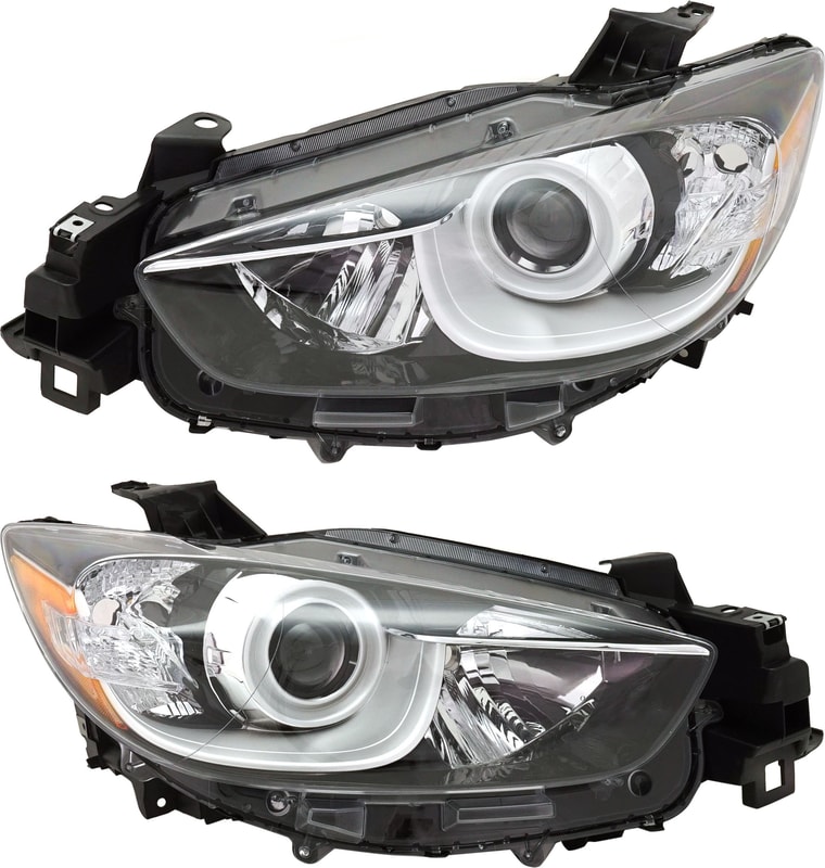 Headlight Pair/Set for Mazda CX-5 2013-2016, Right (Passenger) and Left (Driver), Lens and Housing, Halogen Replacement