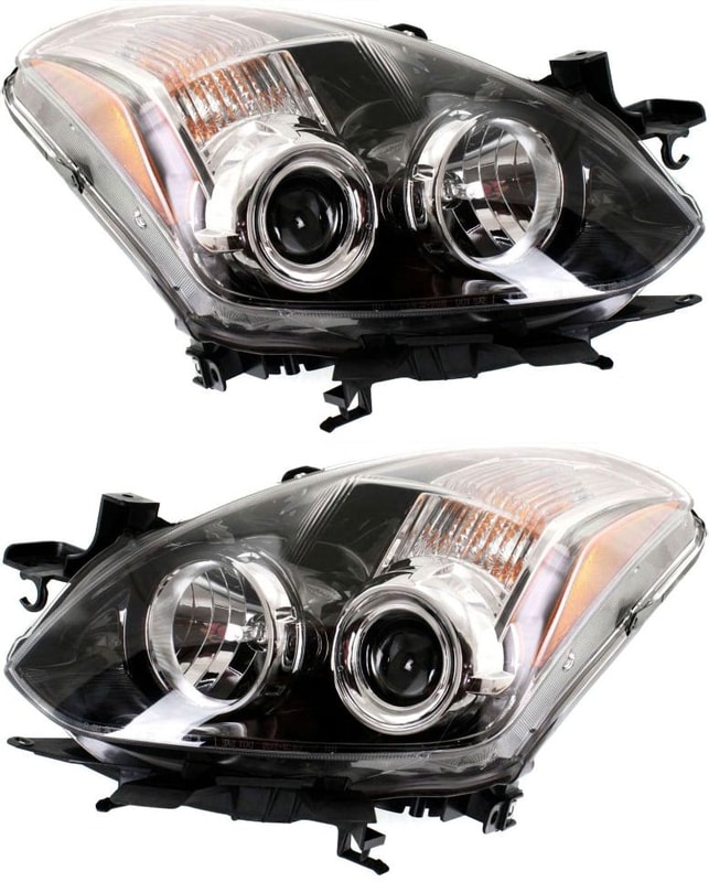Headlight Assembly Pair/Set for Nissan Altima Coupe 2010-2013, Right (Passenger) and Left (Driver), Halogen, Replacement