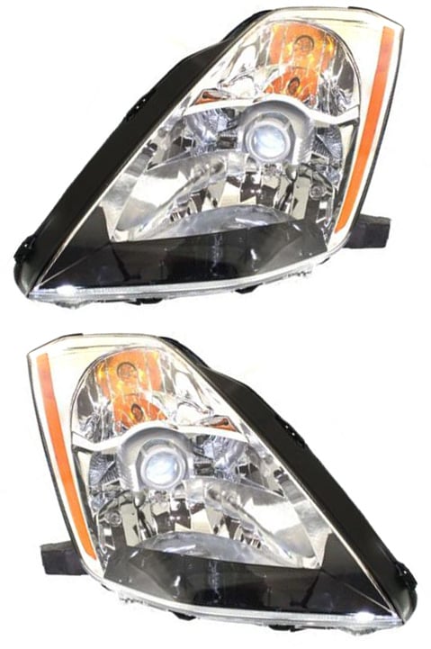 Headlight Assembly Pair/Set for Nissan 350Z (2003-2005), Includes Right (Passenger) and Left (Driver) Halogen Headlights, Replacement