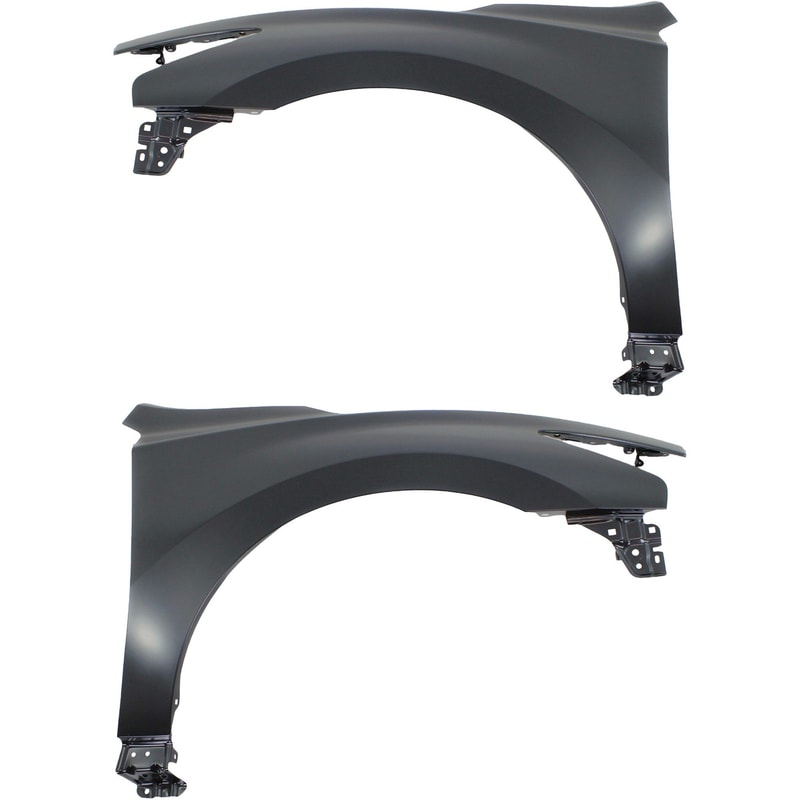 Front Fender Pair/Set for 2013-2015 Nissan Altima Sedan, Right (Passenger) and Left (Driver), Primed (Ready to Paint), Steel, Without Side Light Hole, Replacement