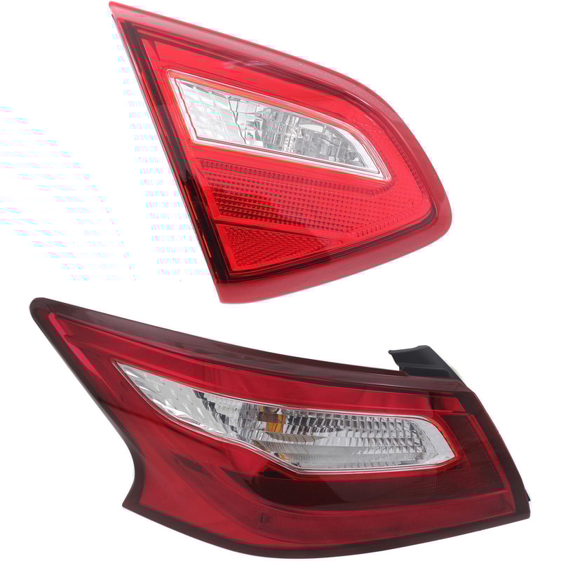Tail Light Assembly Set for 2016-2017 Nissan Altima, Inner and Outer, Clear Red Lens with Chrome Interior, Left (Driver), Replacement