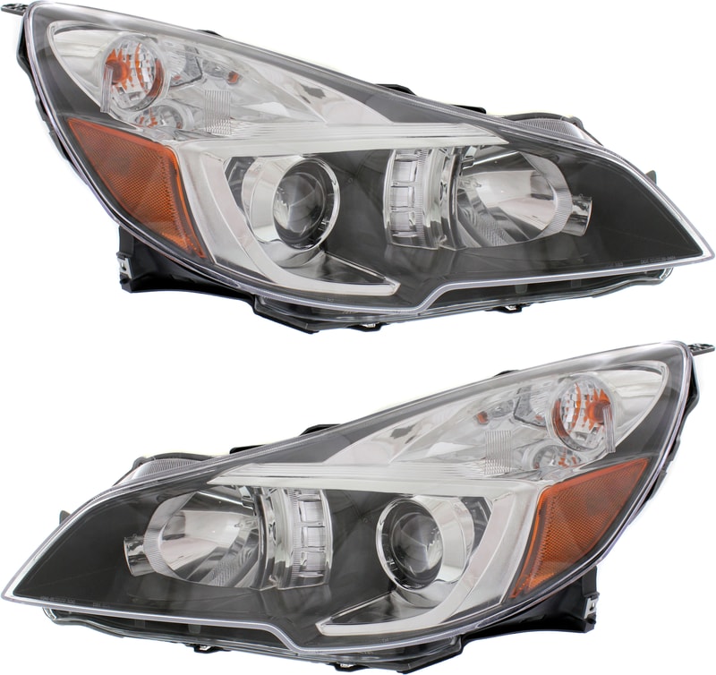 Headlight Assembly Pair/Set for Subaru Legacy/Outback 2013-2014, Right (Passenger) and Left (Driver), Halogen, Black Interior, Replacement