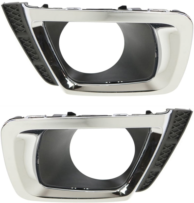 Front Fog Light Molding Pair/Set for Subaru Forester 2014-2018, Right (Passenger) and Left (Driver), Textured Black with Chrome Frame, for 2.0L Engine - Replacement