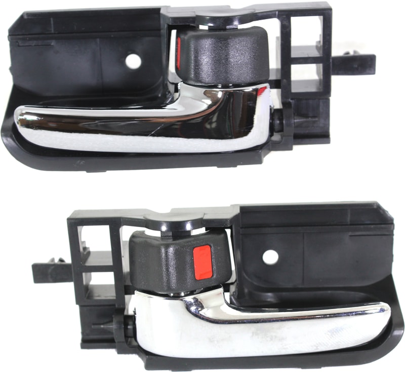 Interior Front Door Handle Pair/Set for Toyota Scion Corolla / Matrix 2003-2008 and Tacoma 2005-2012, Right (Passenger) and Left (Driver), Chrome Lever with Black Bezel Equals Rear, Replacement