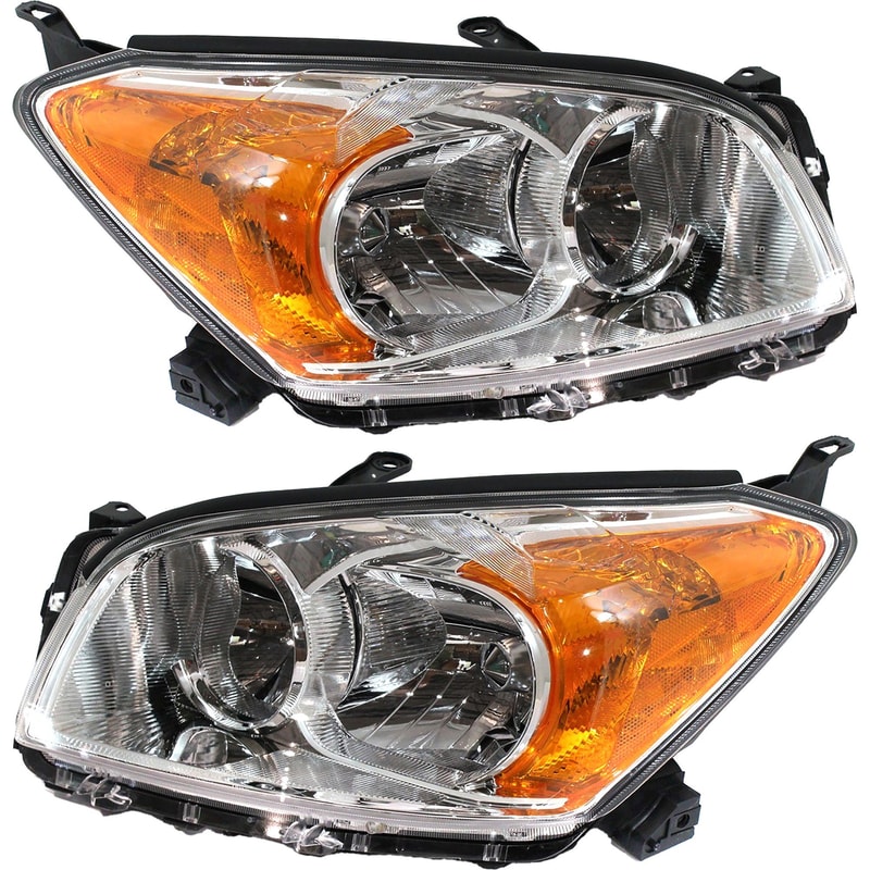 Headlight Pair/Set for Toyota RAV4 2009-2012, Right (Passenger) and Left (Driver), Base/Limited Models, Lens and Housing, Halogen, for Japan Built Vehicle - Replacement