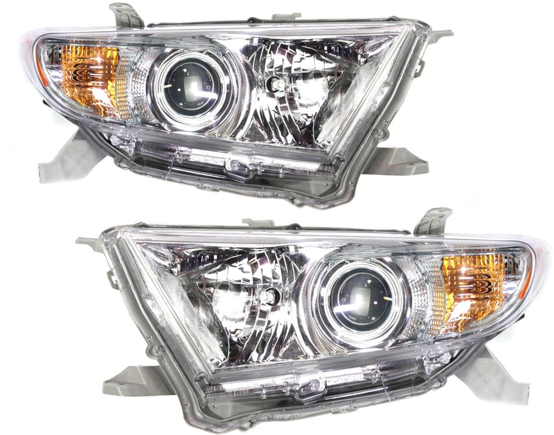 Pair/Set - Headlight Assembly for 2010 Toyota Highlander, Halogen, Right (Passenger) and Left (Driver) Replacement