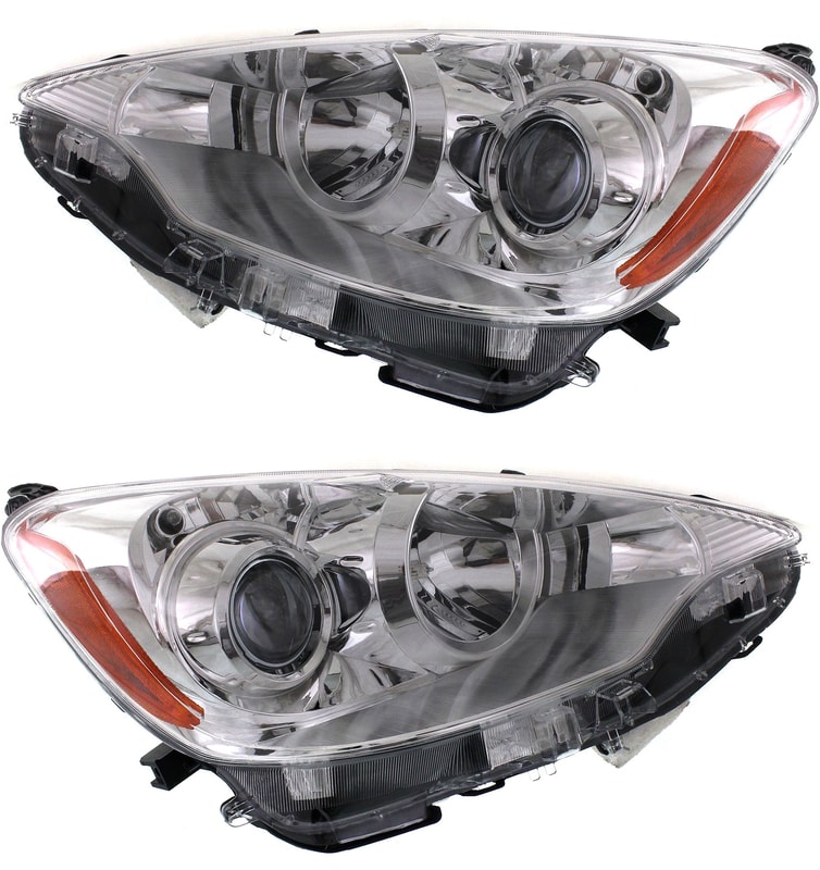 Headlight Assembly Pair/Set for Toyota Prius C 2012-2014, Right (Passenger) and Left (Driver), Halogen, Replacement