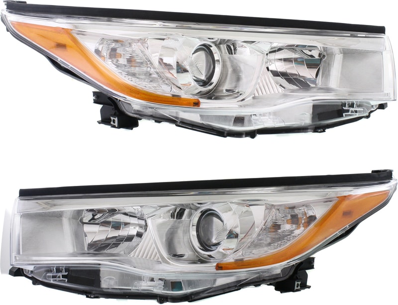 Headlight Assembly for 2014-2016 Toyota Highlander, Halogen, Right (Passenger) and Left (Driver), without Smoked Chrome Accent, Replacement Pair/Set