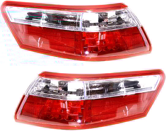 Tail Light Pair/Set for Toyota Camry 2007-2009, Hybrid Model, Right (Passenger) and Left (Driver) Outer, Lens and Housing, LED, for Japan/USA Built Vehicles, Replacement