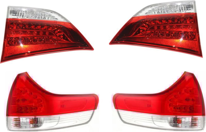 Tail Light Assembly for 2011-2012 Toyota Sienna, Pair/Set of 4, Inner and Outer, Right (Passenger) and Left (Driver), Excluding SE Model, Replacement
