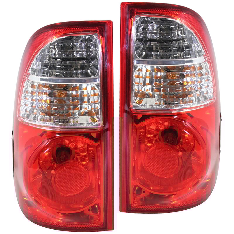 Tail Light Assembly Pair/Set for Toyota Tundra 2005-2006, Right (Passenger) and Left (Driver), Clear/Red Lens, Halogen, with Standard Bed, for Regular and Access Cab, Replacement