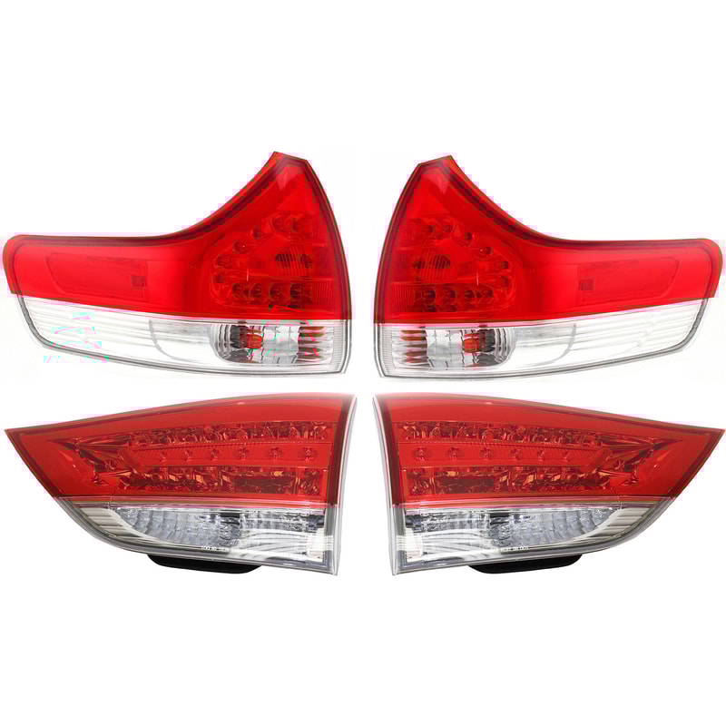 Tail Light Assembly for 2012-2014 Toyota Sienna, Right (Passenger) and Left (Driver), Inner and Outer, Halogen, Pair/Set of 4, Replacement