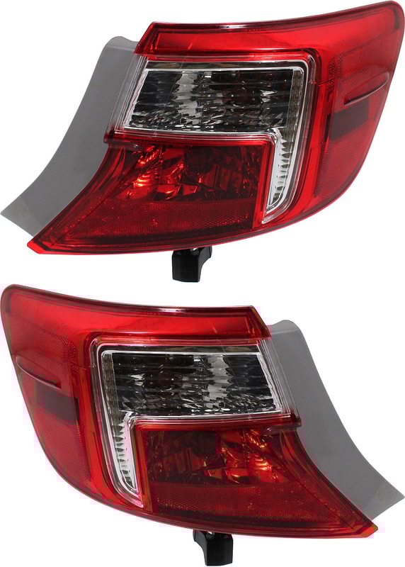 Pair/Set - Outer Tail Light Assembly for Toyota Camry 2012-2014, Right (Passenger) and Left (Driver) Side, Red and Clear Lens Replacement