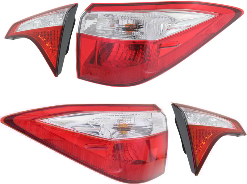 Tail Light Pair/Set for Toyota Corolla 2014-2016, Right (Passenger) and Left (Driver), Pair/Set of 4, Inner and Outer, with Back Up Light, Replacement