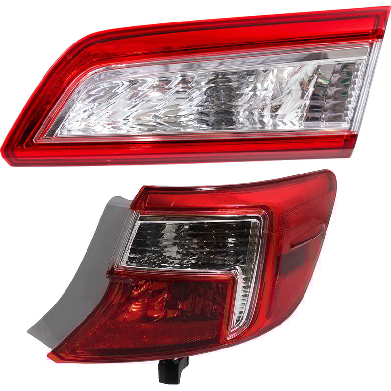 Tail Light Assembly Set for 2012-2014 Toyota Camry, Right (Passenger) Inner and Outer, Red and Clear Lens Replacement