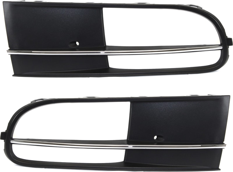 Front Fog Light Molding Pair/Set for 2012-2019 Volkswagen Beetle, Right (Passenger) and Left (Driver), Black with Chrome Insert, Convertible Replacement
