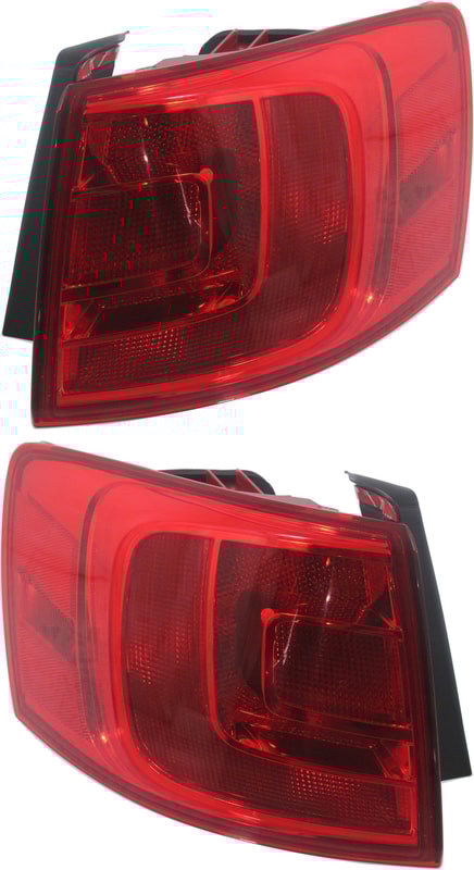 Tail Light Assembly Pair/Set for Volkswagen Jetta 2011-2018, Right (Passenger) and Left (Driver), Outer, Sedan, Hybrid 2013-2014 Model, Without Rear Fog Lights, Halogen Replacement