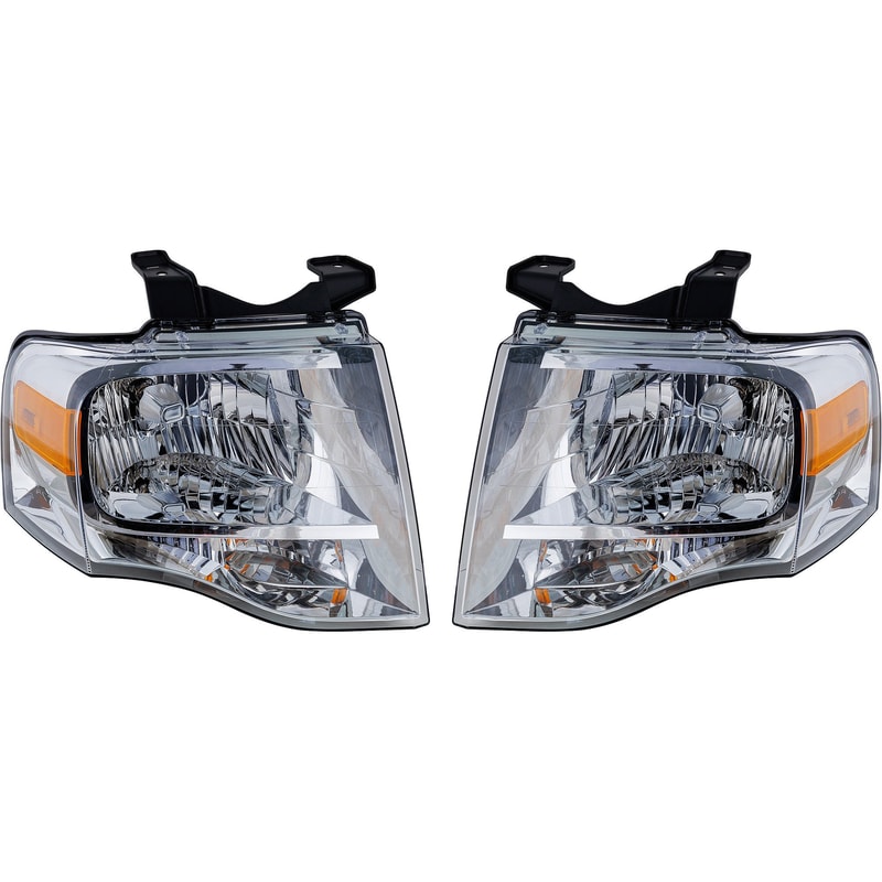 Headlight Assembly for 2007-2014 Ford Expedition, Right (Passenger) and Left (Driver), Halogen, without Black-Out, Replacement Pair/Set