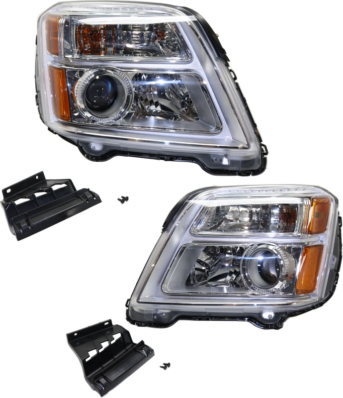 Headlight Assembly Pair/Set for 2016-2017 GMC Terrain, Right (Passenger) and Left (Driver), Excludes Denali Model, Replacement