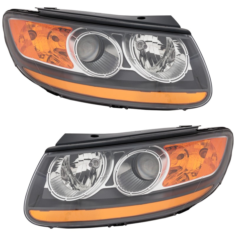 Pair/Set - Headlight Assembly for Hyundai Santa Fe 2007-2009, Right (Passenger) and Left (Driver), Halogen, with 1 Plug-In Connector, From 7-11-2007, Replacement