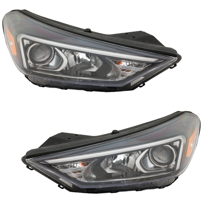 Headlight Assembly Pair/Set for Hyundai Tucson 2019-2021, Right (Passenger) and Left (Driver), Halogen with LED Position Light, Replacement