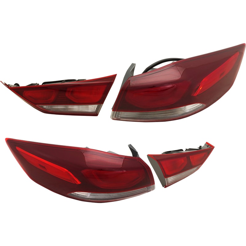 Tail Light Assembly Pair/Set for 2017-2018 Hyundai Elantra, Includes Right (Passenger) and Left (Driver) Inner and Outer, Halogen, for Korea Built Vehicles, Replacement