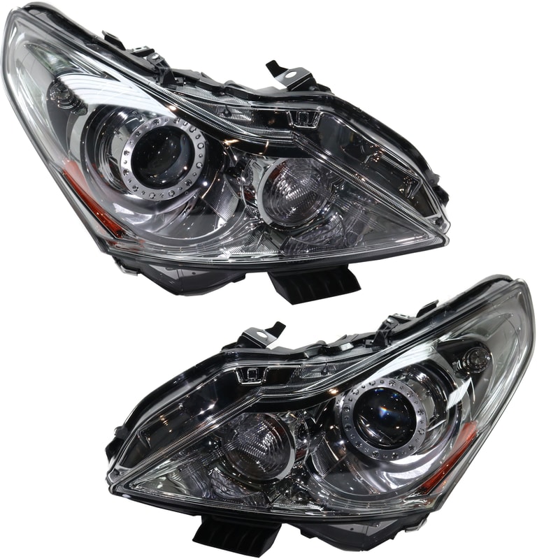 Headlight Assembly Pair/Set for INFINITI G37 2010-2013, G25 2011, Sport Model Sedan, Halogen, Right (Passenger) and Left (Driver), Replacement