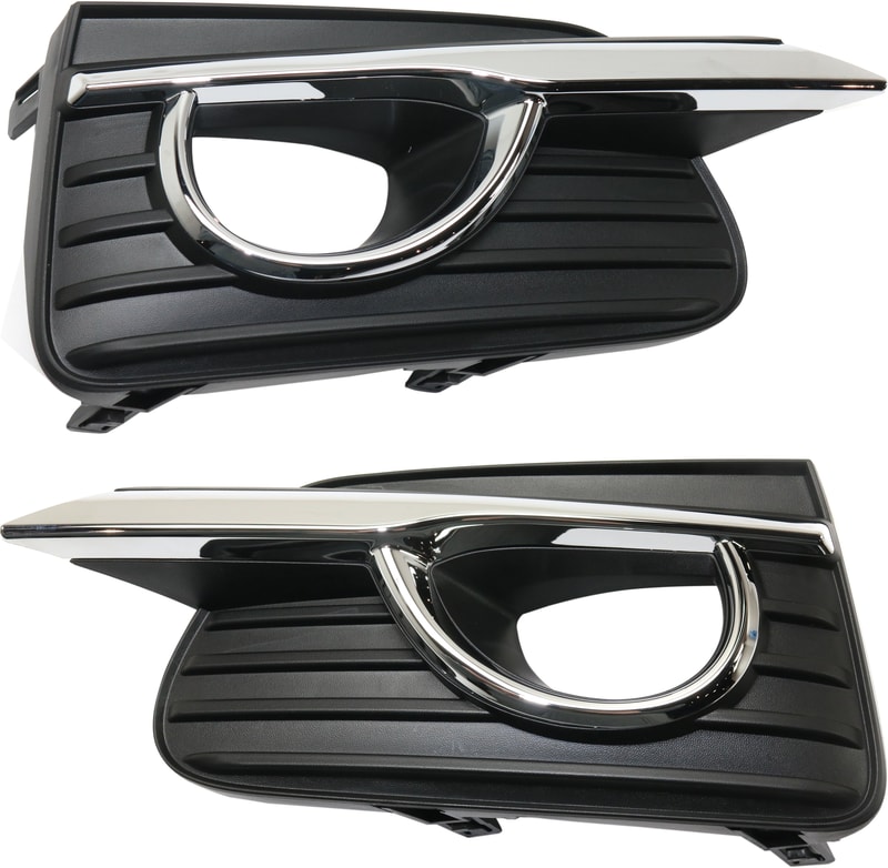 Front Fog Light Molding Pair/Set for Infiniti Q50 2014-2017 Right (Passenger) and Left (Driver) Side, Black with Chrome Trim, Suitable for Base, Hybrid Standard Type, and Premium Models Replacement
