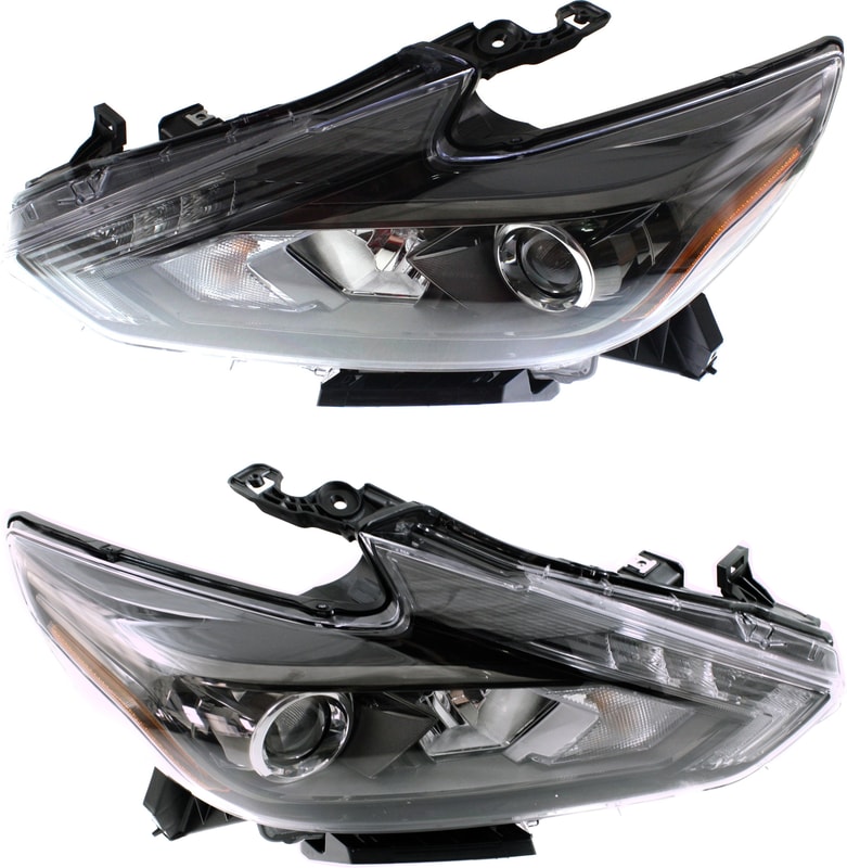 Headlight Assembly Pair/Set for 2013-2018 Nissan Altima SL/SR Models, Right (Passenger) and Left (Driver), LED, Smoke Interior, with LED Daytime Running Light, Replacement