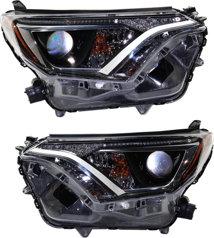 Headlight Assembly Pair/Set for Toyota RAV4 2016-2018, Right (Passenger) and Left (Driver), Halogen, North America Built, Excluding Hybrid Model, Replacement