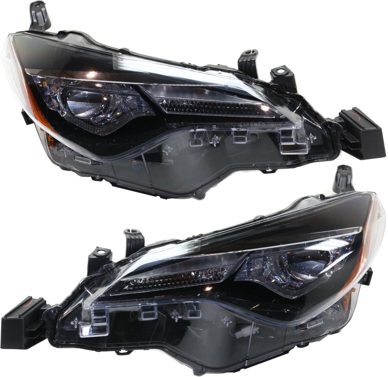 Headlight Assembly Pair/Set for 2017-2019 Toyota Corolla CE/L/LE/LE ECO Models, Right (Passenger) and Left (Driver) Side, Bi-LED with LED Daytime Running Lights, Replacement