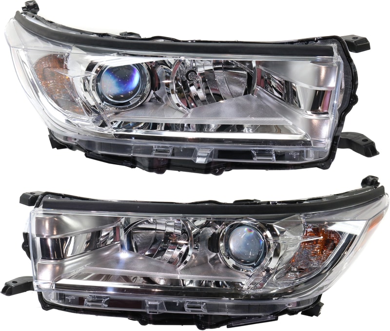 Headlight Assembly for 2017-2019 Toyota Highlander, Right (Passenger) and Left (Driver) Sides, with Smoked Chrome Accent, without LED Daytime Running Lights, Replacement Pair/Set
