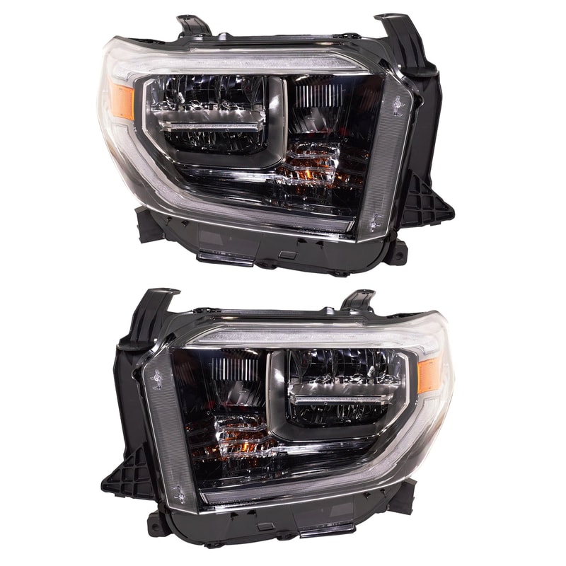 Pair/Set - LED Headlight Assembly Pair/Set for 2018 Toyota Tundra, Right (Passenger) and Left (Driver) Headlights, Black Interior with Smoked Chrome Accent, Replacement