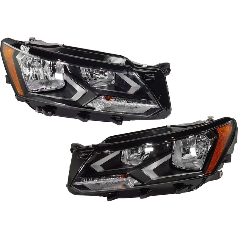 Headlight Assembly Pair/Set for Volkswagen Passat 2016-2019, Right (Passenger) and Left (Driver), Halogen Replacement