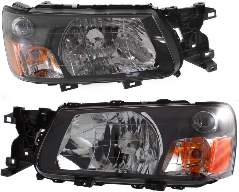 Headlight Assembly Pair/Set for 2005 Subaru Forester, Left (Driver) and Right (Passenger), Halogen, Replacement