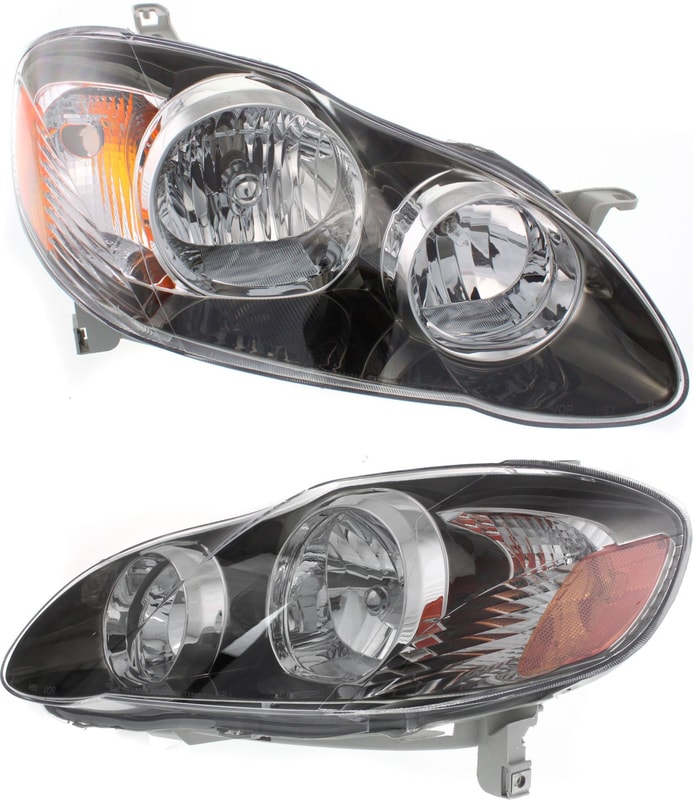 Headlight Assembly Pair/Set for 2005-2008 Toyota Corolla S/XRS, Right (Passenger) & Left (Driver), Halogen, Black Interior, Built for USA Vehicles, Replacement