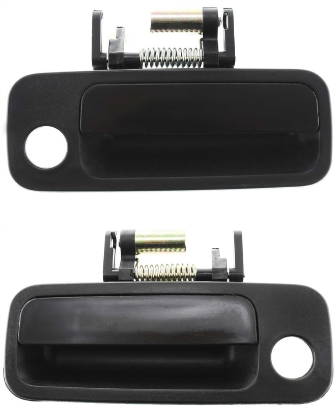 Front Door Handle Pair/Set for Toyota Camry/ES300 1997-2001, Right (Passenger) and Left (Driver), Outside, Smooth Black, with Keyhole, Made of Plastic, USA Built, Replacement