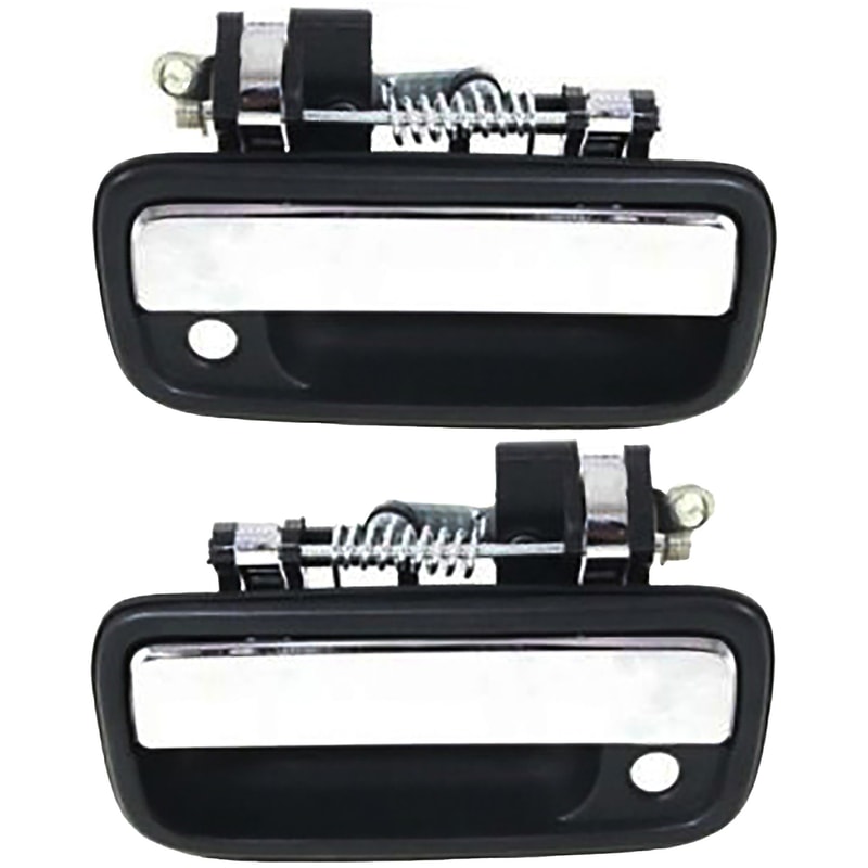 Front Door Handle Pair/Set for Toyota Tacoma 1995-2004, Right (Passenger) and Left (Driver), Outside, Textured Black+Chrome Lever, with Keyhole, Replacement