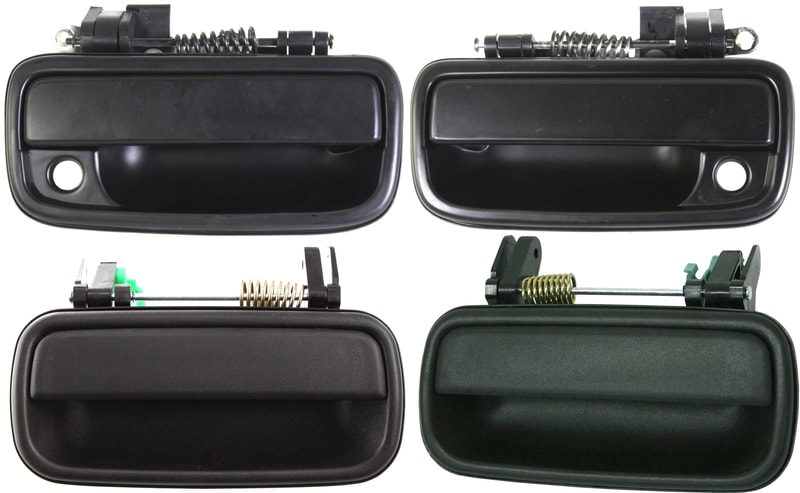 Front and Rear Outside Door Handle Pair/Set for Toyota Tacoma 2001-2004, Right (Passenger) and Left (Driver), Pair/Set of 4, Smooth Black, Replacement