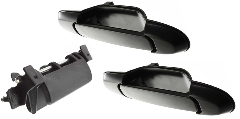 Rear Door Handle Pair/Set for Toyota Sienna 1998-2003, Right (Passenger) and Left (Driver), Pair/Set of 3, Smooth Black, Without Keyhole, Replacement
