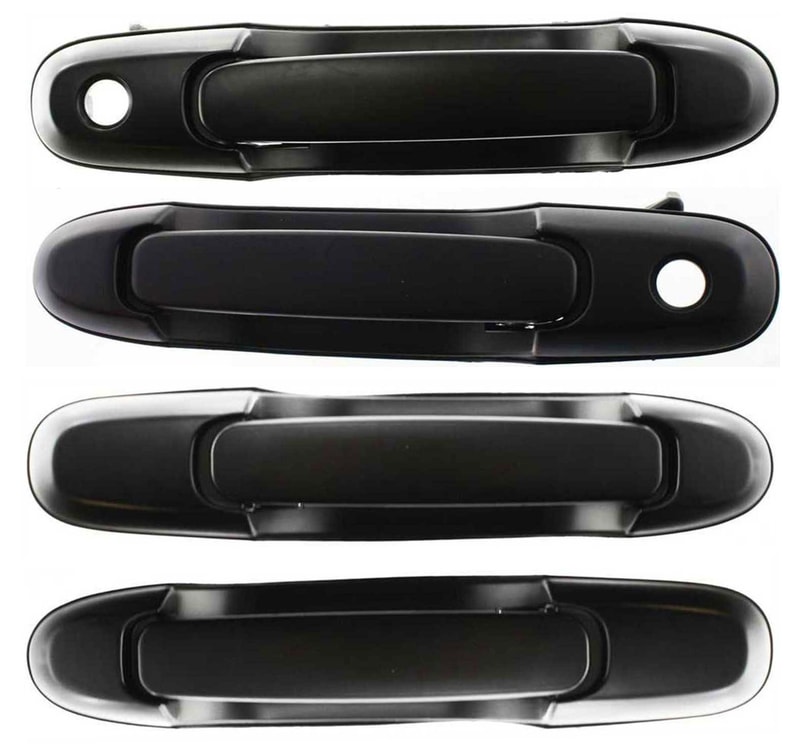 Front and Rear Door Handle Pair/Set for Toyota Sienna 1998-2003, Right (Passenger) and Left (Driver), Pair/Set of 3, Smooth Black, Replacement