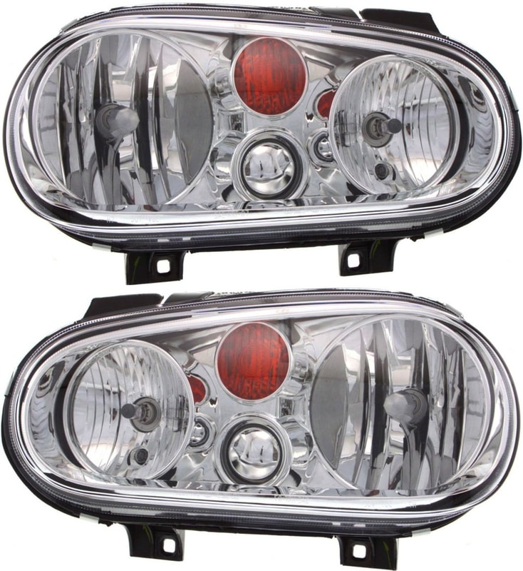 Headlight Assembly Pair/Set for 2002-2006 Volkswagen Golf, Halogen, Right (Passenger) and Left (Driver), Without Fog Lights, Replacement
